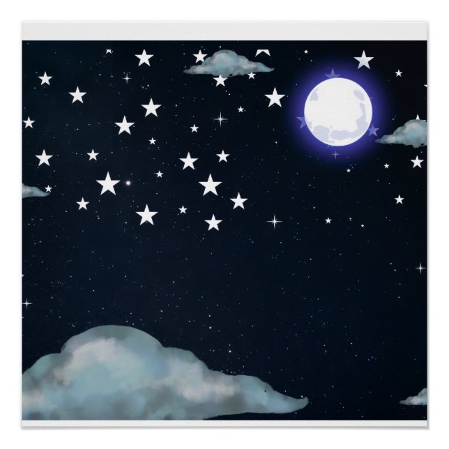 Póster Pôster de Estrelas do Céu Noturno ao Luar (Frente)