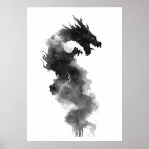 Poster Pôster de Fantasia do Dragão de Tinta Negra Abstra
