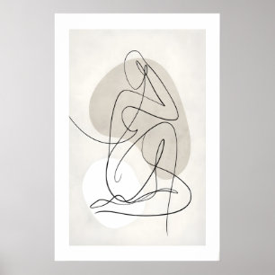Poster Pôster de Figura de Contorno Abstrato - Cinza Neut