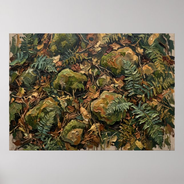 Poster Pôster de Folhagem de Floresta Verde Profunda (Frente)