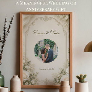 Poster Pôster de Foto de Casamento Personalizado Floral