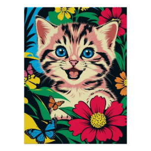 Póster Poster de Gatinho Fofo em Estilo de Pintura Pop Ar