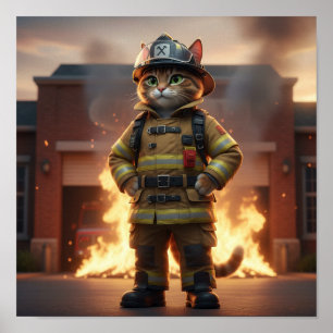 Poster Pôster de Gato Bombeiro – Arte de Parede de Gato H