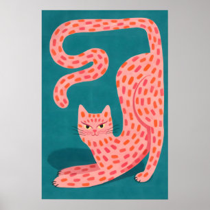 Poster Pôster de Gato Rosa Abstrato, Parede de Animal Col