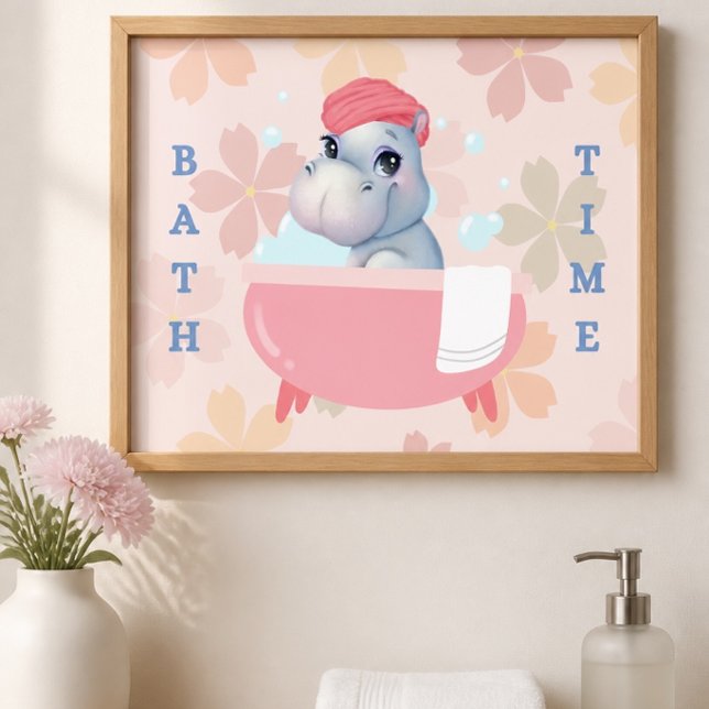 Poster Pôster de Hora do Banho do Bebê Hipopótamo (Criador carregado)