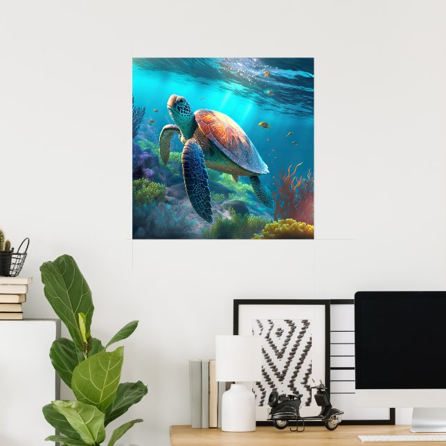 Poster Pôster de Imagem Personalizada de Tartaruga Marinh (Escritório em casa)