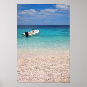 Póster Pôster de lancha no mar azul