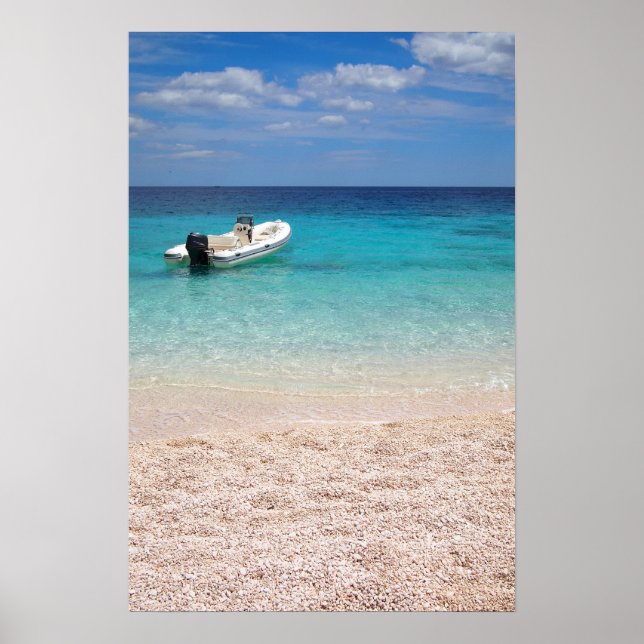 Póster Pôster de lancha no mar azul (Frente)