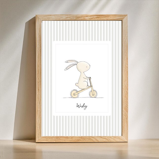Poster Pôster de Listras de Coelho Fofo - Berçário Nome P (personalized cute animal nursery poster)