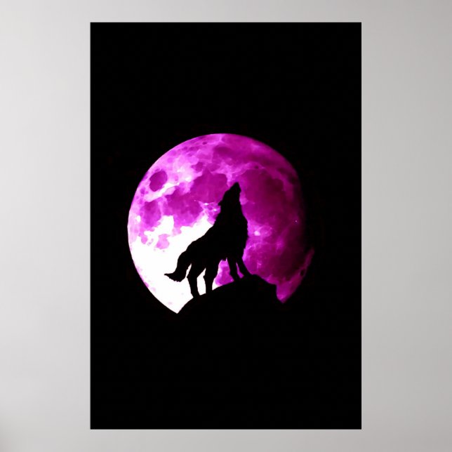 Poster Pôster de Lobo Uivando para a Lua - Arte Fantasia (Frente)