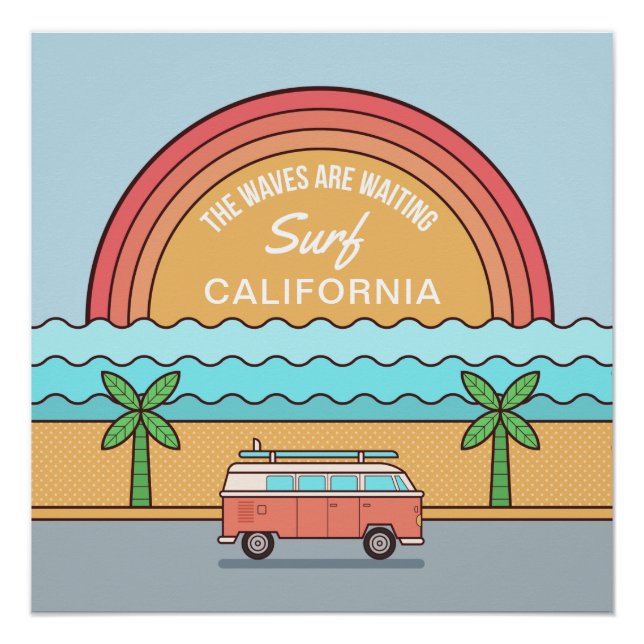 Póster Poster de localização personalizada do Summer Surf (Frente)