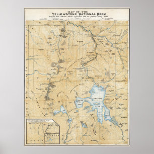 Poster Pôster de Mapa Antigo do Yellowstone, Grand Canyon