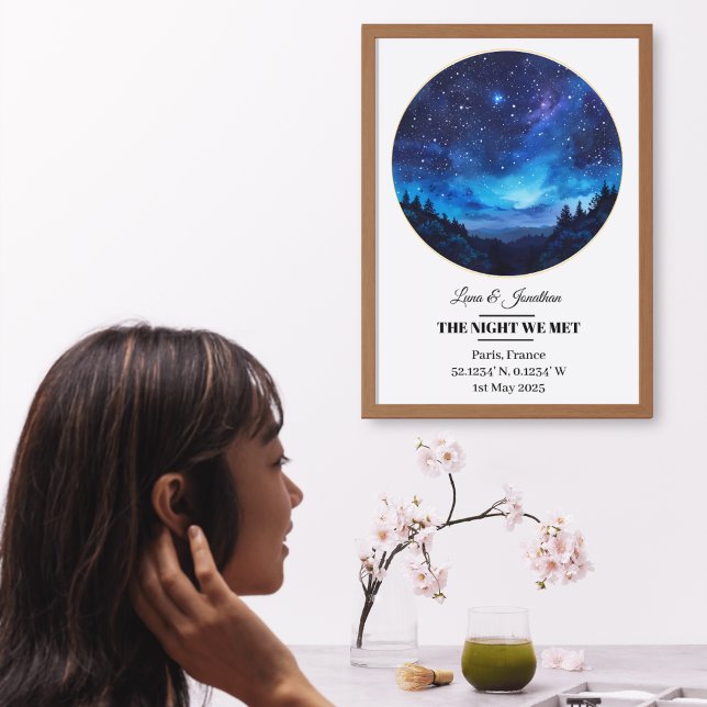 Póster Poster de Mapa de Estrelas Personalizado - Anivers (Custom Star Map Poster - Anniversary, Wedding Date Night Sky)