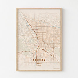 Poster Pôster de Mapa de Terracota de Tucson - Presente d