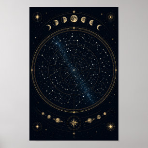 Poster Pôster de Mapa Estelar de Astronomia Minimalista p