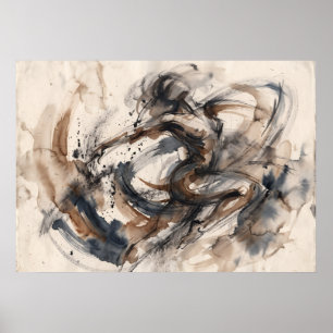 Poster Pôster de Movimento de Cavalo Abstrato Sépia