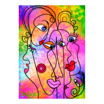Pôster de Mulheres Abstratas Cubismo Estilo Pintur