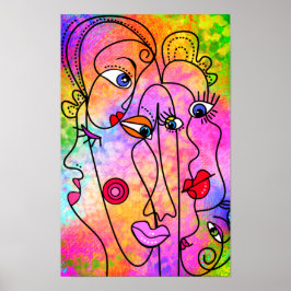 Poster Pôster de Mulheres Abstratas Cubismo Estilo Pintur