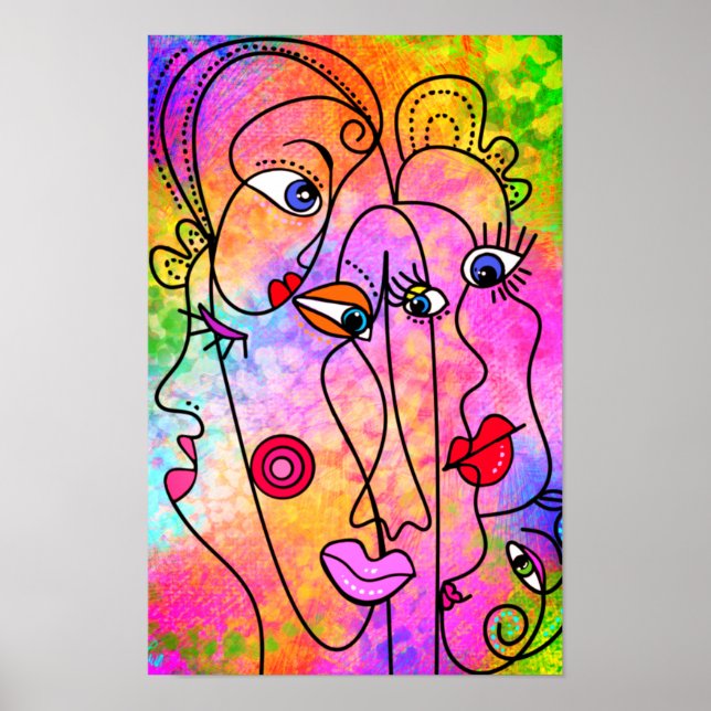 Poster Pôster de Mulheres Abstratas Cubismo Estilo Pintur (Frente)