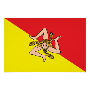 Póster Poster de muro Patriótico com Bandeira da Sicília,