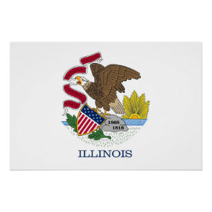 Póster Poster de muro patriótico com bandeira de Illinois
