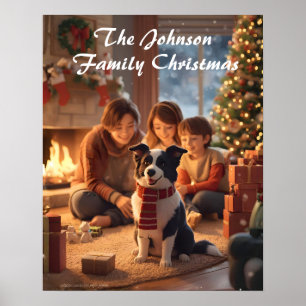 Poster Pôster de Natal de Família Mágica com Border Colli
