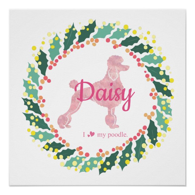 Póster Poster de Natal de Poodle Rosa Personalizado (Frente)
