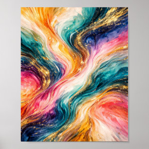 Poster Pôster de Ondas Abstratas Fluxo Dourado