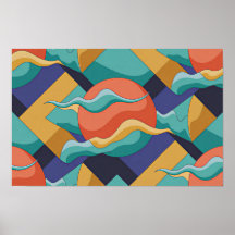 Pôster de Ondas Geométricas Abstratas