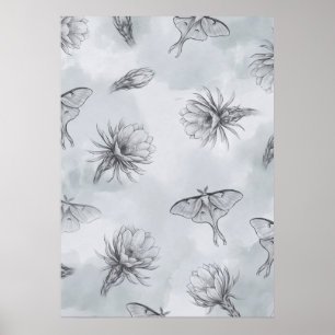 Poster Pôster de Padrão Azul Nebuloso de Mariposas Luna e