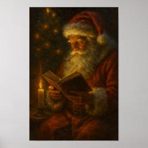 Poster Pôster de papel de Santa do Natal com luz de vela 