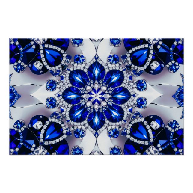 Póster Poster de parede com Design de cores azuis brancas (Frente)