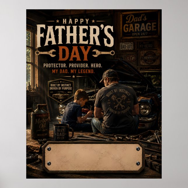 Poster Pôster de Parede da Garagem Personalizada do Papai (Frente)
