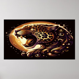 Poster Pôster de Parede ou Porta Leopardo Dourado e Preto