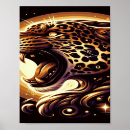 Poster Pôster de Parede ou Porta Leopardo Dourado e Preto