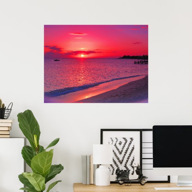 Poster Pôster de Parede Praia do Pôr do Sol Tropical (Escritório em casa)