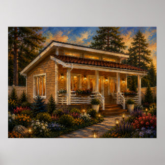 Poster Pôster de Pintura a Óleo do Jardim da Cottage com