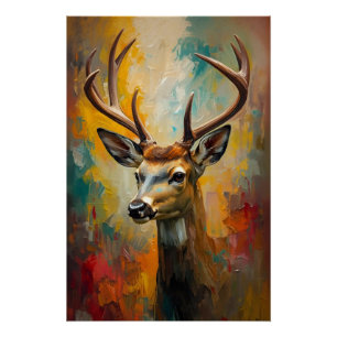 Póster Poster de pintura a óleo vibrante de veados artíst