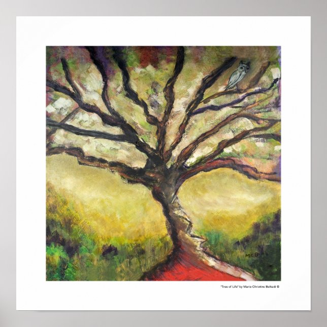 Póster Pôster de Pintura de Paisagem de Árvore Única Pres (Frente)
