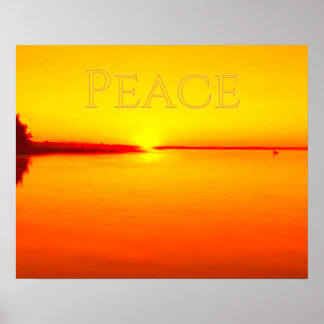 Poster Pôster de pôr do sol âmbar pacífico sobre a água