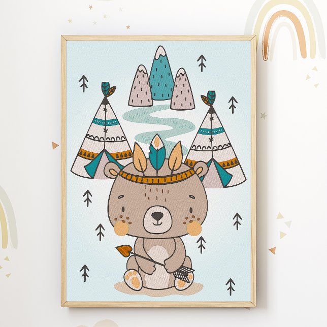 Poster Pôster de quarto infantil com urso nativo american (Criador carregado)