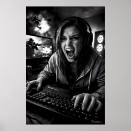 Poster Pôster de Retrato de Jogador em Frenesi Monocromát