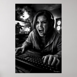 Poster Pôster de Retrato de Jogador em Frenesi Monocromát