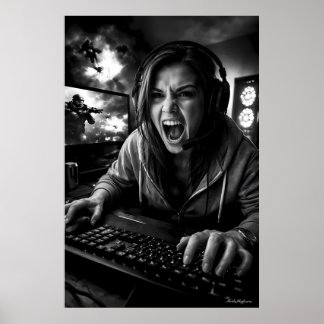 Poster Pôster de Retrato de Jogador em Frenesi Monocromát
