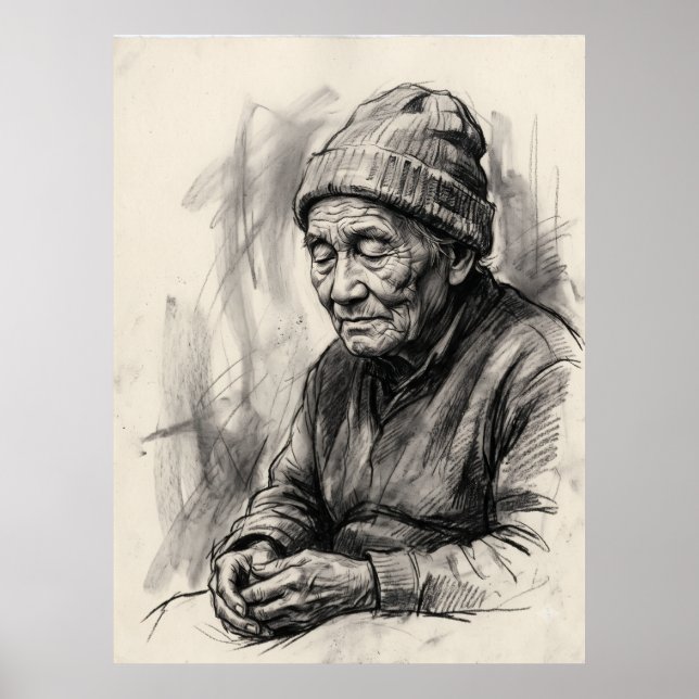 Poster Pôster de Retrato do Espírito das Mãos Idosas da M (Frente)