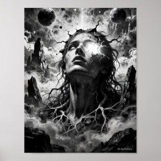 Poster Pôster de Retrato Surrealista com Mente Cósmica Fr