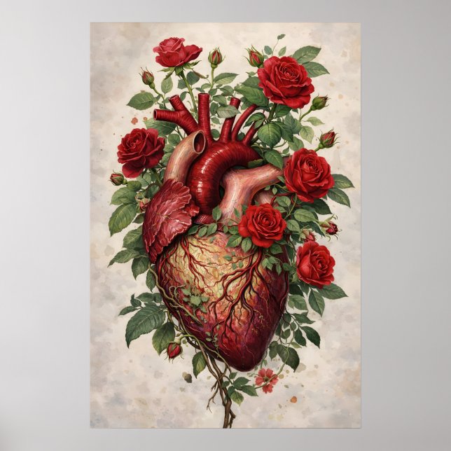 Poster Pôster de Rosas do Coração Anatômico, Botânico (Frente)