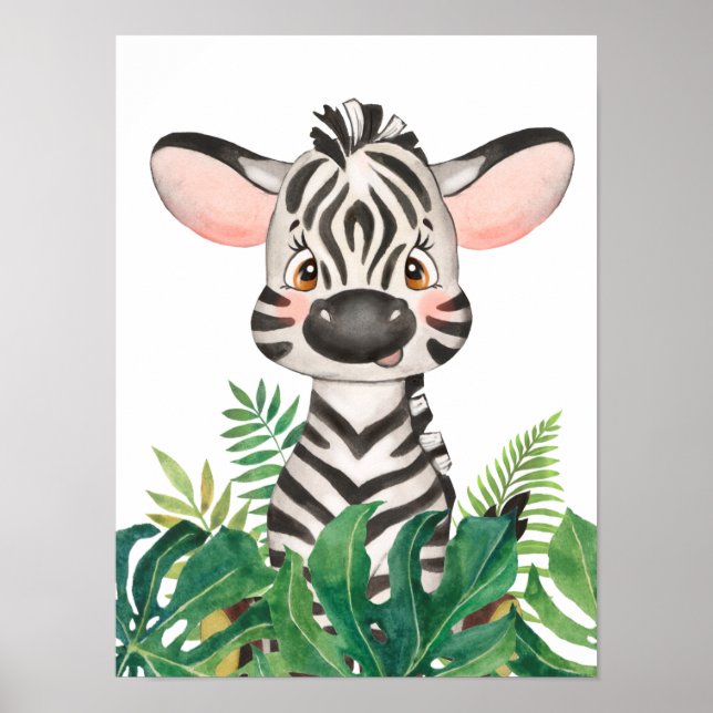 Poster Pôster de Safari na Selva com Zebra Bebê (Frente)