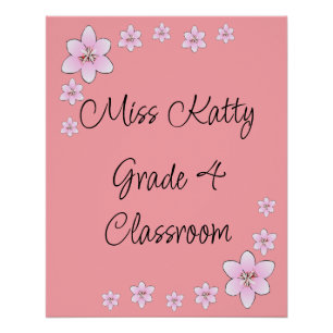 Póster Poster de sala de aula de flores rosa