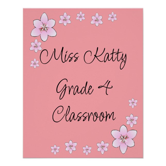 Póster Poster de sala de aula de flores rosa (Frente)